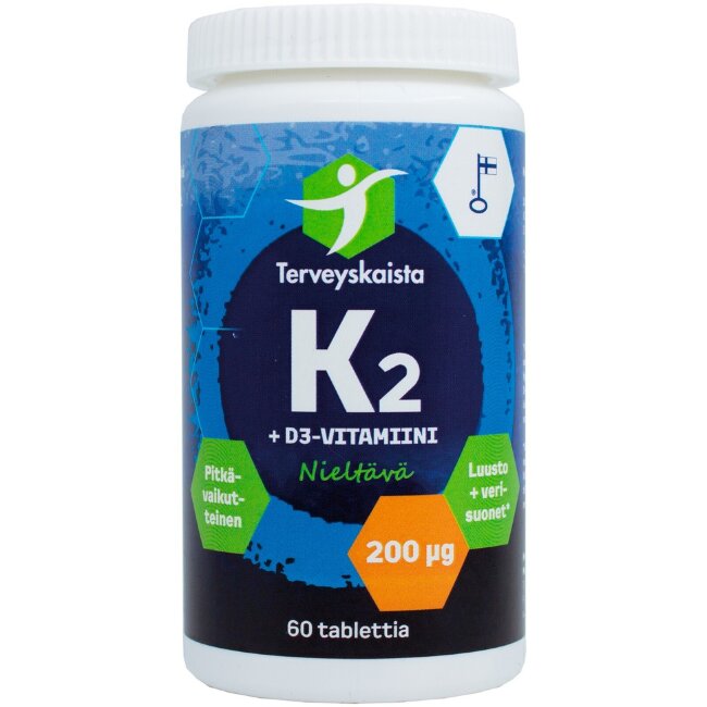 Витамины Terveyskaista K2+D3 60 табл. с продолжительным действием Витамины Terveyskaista K2+D3 60 табл. с продолжительным действием
