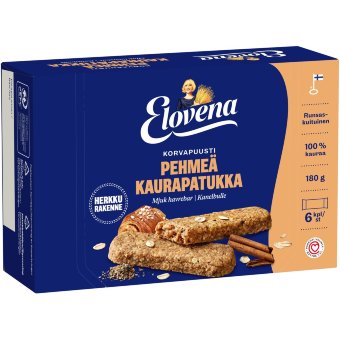 Мягкий овсяный батончик Elovena булочка с корицей (уп 6 шт) 180 гр