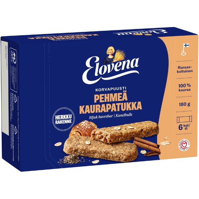 Мягкий овсяный батончик Elovena булочка с корицей (уп 6 шт) 180 гр