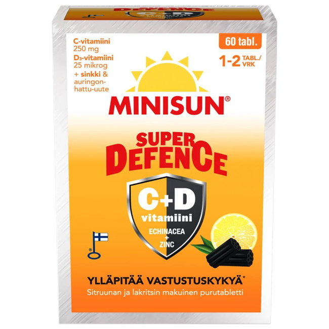 Витамины для иммунитета C +D Super DEFENCE со вкусом лимона и лакрицы жевательные таблетки 60 шт Minisun ( минисан ) Витамины для иммунитета C +D Super DEFENCE со вкусом лимона и лакрицы жевательные таблетки 60 шт Minisun ( минисан )