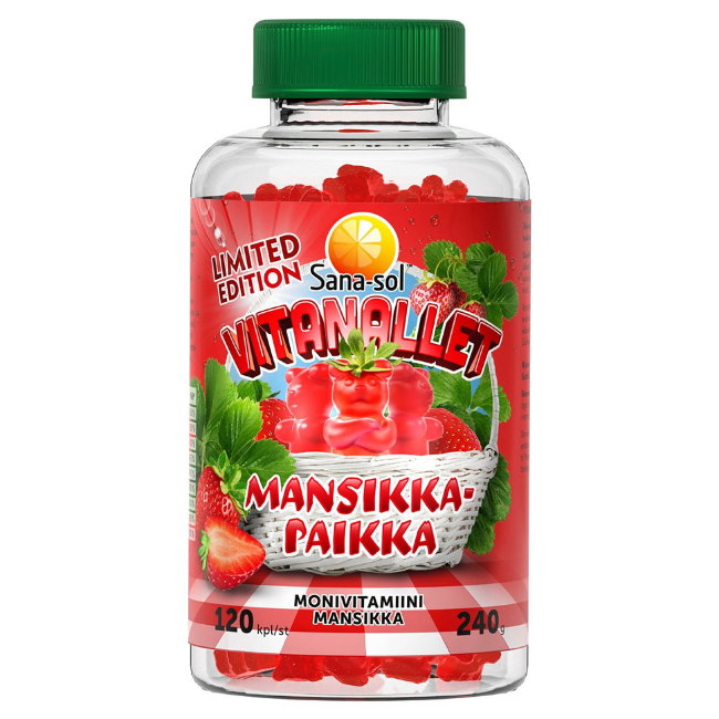 Новинка - Мультивитамины для детей Мишки Sana-sol Vitanallet (клубничное место) 120 шт