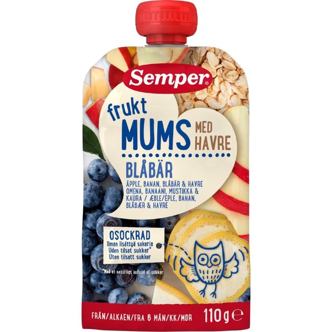 Фруктовое пюре Semper Fruktmums с черникой и овсом 6 мес 110 гр