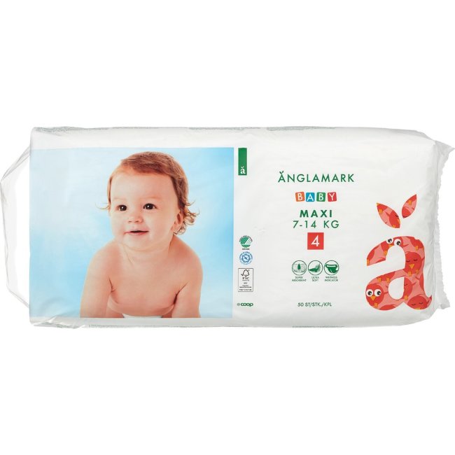 Подгузники на липучках Änglamark Baby maxi 4 (7-14 кг) 50 шт Подгузники на липучках Änglamark Baby maxi 4 (7-14 кг) 50 шт