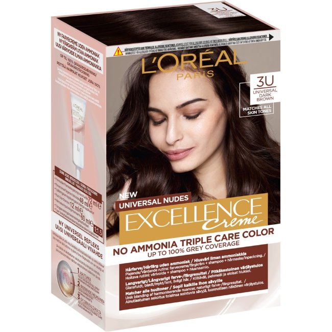 Крем-краска для волос L'Oréal Paris Excellence Creme Universal Nudes 3U универсальный темно-коричневый без аммиака 1 шт Крем-краска для волос L'Oréal Paris Excellence Creme Universal Nudes 3U универсальный темно-коричневый без аммиака 1 шт
