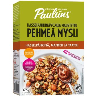 Мягкие мюсли с ореховым маслом и финиками Paulúns 375 гр Мягкие мюсли с ореховым маслом и финиками Paulúns 375 гр