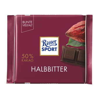 Тёмный шоколад Ritter Sport Halbbitter ( 50% какао ) 100 гр Тёмный шоколад Ritter Sport Halbbitter ( 50% какао ) 100 гр