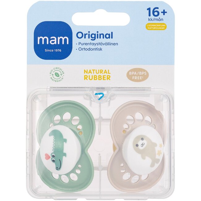 Пустышка MAM Original из натурального каучука 16 мес+ (уп 2 шт)