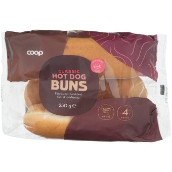 Булочки для хот-дога Coop 4 шт 250 гр Булочки для хот-дога Coop 4 шт 250 гр