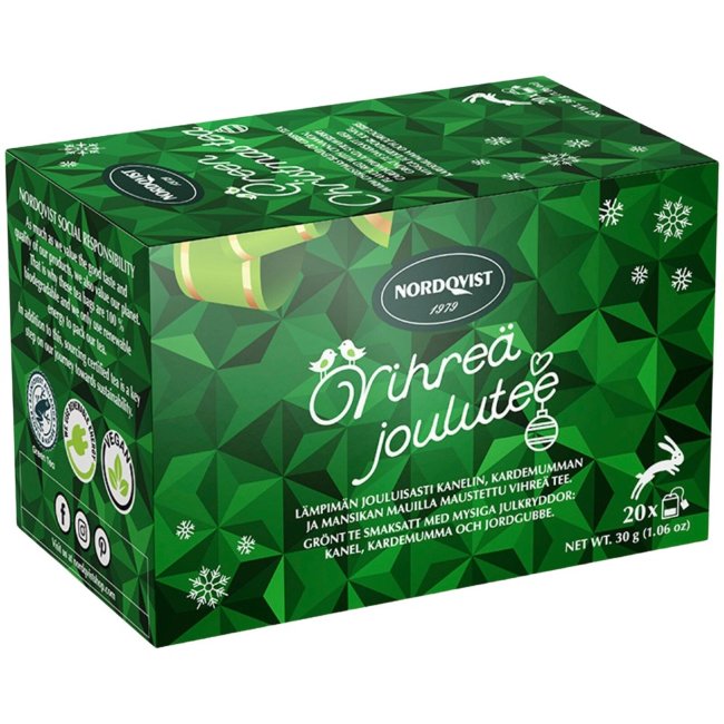Зелёный "Рождественский чай" Nordqvist Joulutee vihrea 20 пак/30гр