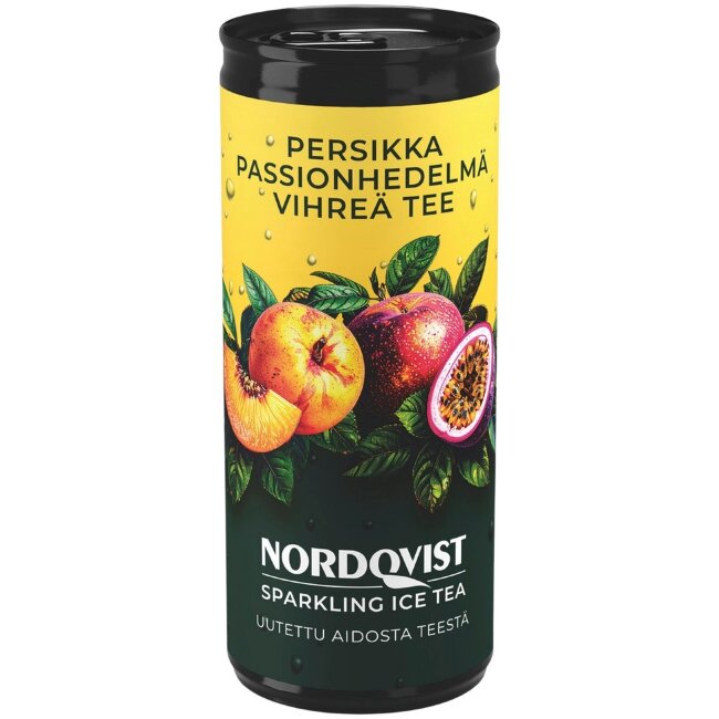 Газированный зеленый чай Nordqvist Sparkling Ice tea персик-пассифлора 330 мл