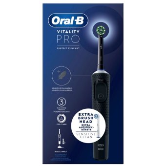 Электрическая зубная щетка Oral-B Vitality Pro Black с технологией Braun, 2 сменные насадки Электрическая зубная щетка Oral-B Vitality Pro Black с технологией Braun, 2 сменные насадки
