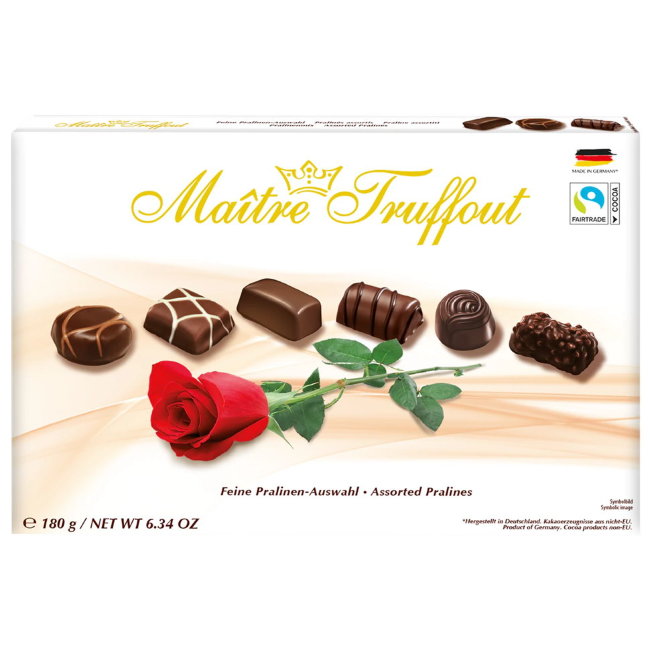 Шоколадные конфеты ассорти Maître Truffout пралине (роза) 180 гр