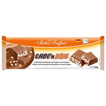 Молочный шоколад с воздушным рисом и пшенично-рисовыми хлопьями Chocn Rice Maître Truffout 150 гр Молочный шоколад с воздушным рисом и пшенично-рисовыми хлопьями Chocn Rice Maître Truffout 150 гр