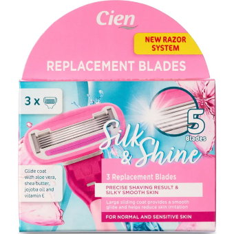 Сменные кассеты для бритвы Cien с 5 лезвиями Silk & Shine, 4шт в упаковке Сменные кассеты для бритвы Cien с 5 лезвиями Silk & Shine, 4шт в упаковке