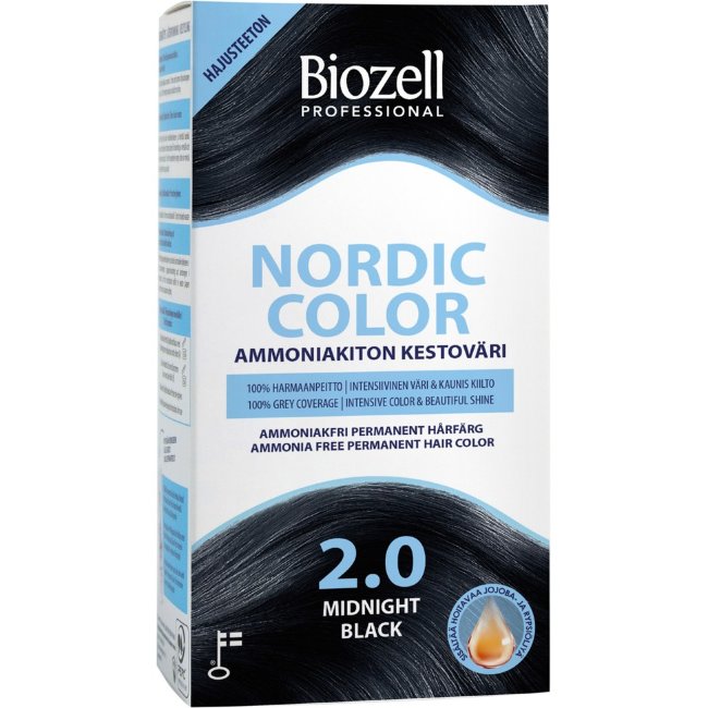 Професcиональная стойкая краска для волос без аммиака Biozell Nordic Color Midnight Black тёмно-чёрная 2.0 упаковка 2 шт х 60 мл