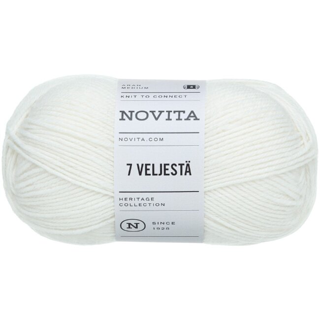 Пряжа Novita 7 Veljestä 100 гр белая 011 Пряжа Novita 7 Veljestä 100 гр белая 011