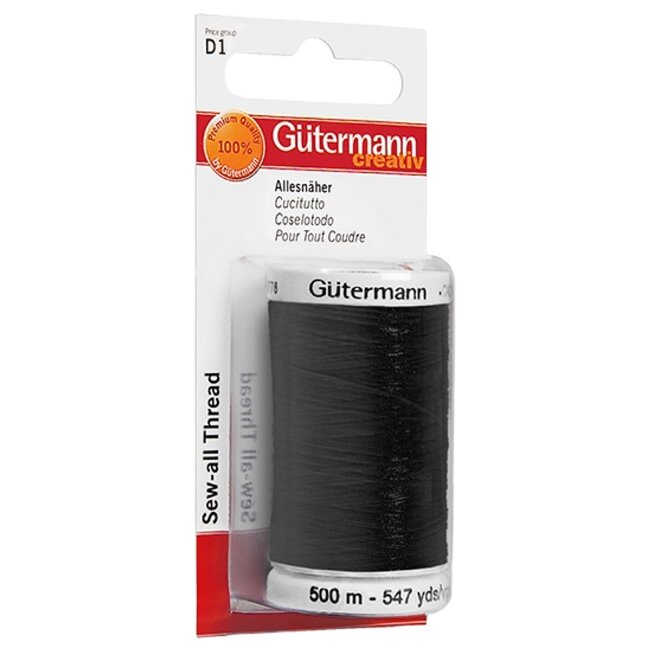 Универсальная швейная нитка Gütermann 500 м полиэстера, черная Универсальная швейная нитка Gütermann 500 м полиэстера, черная
