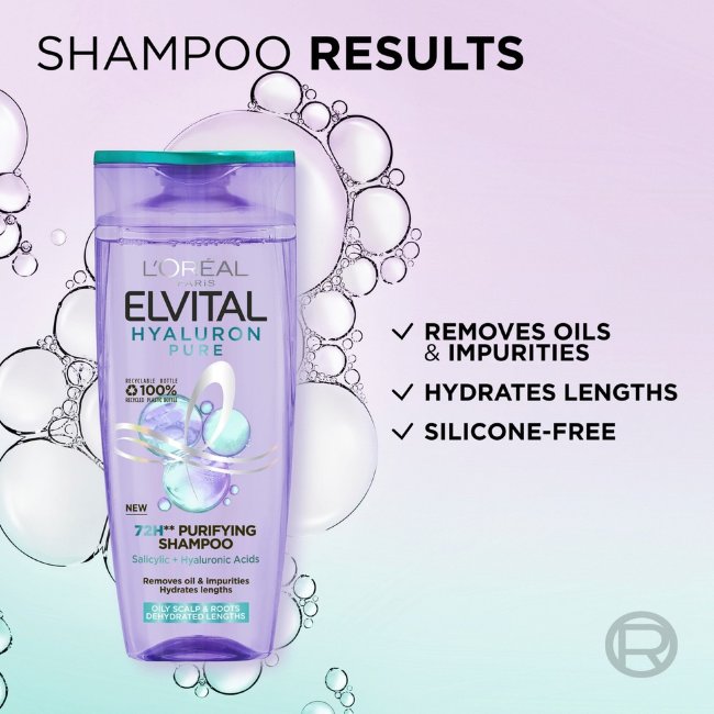 Шампунь L'Oréal Paris Elvital Hyaluron Pure для волос, нуждающихся в увлажнении, 250 мл