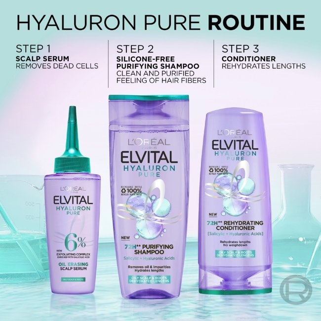 Шампунь L'Oréal Paris Elvital Hyaluron Pure для волос, нуждающихся в увлажнении, 250 мл
