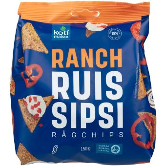 Ржаные хрустящие снеки Kotimaista Ranch Ruis Sipsi 150 гр Ржаные хрустящие снеки Kotimaista Ranch Ruis Sipsi 150 гр