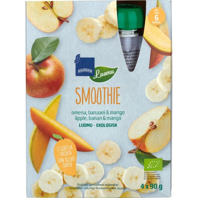 Смузи Rainbow из яблока, банана и манго органический (уп 4 шт) 360 гр Смузи Rainbow из яблока, банана и манго органический (уп 4 шт) 360 гр