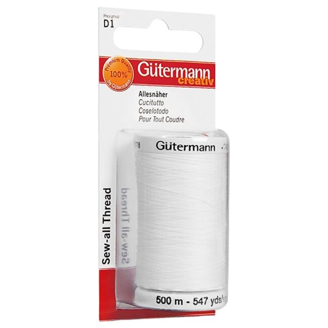 Универсальная швейная нить Gütermann 500 м полиэстер, белая Универсальная швейная нить Gütermann 500 м полиэстер, белая