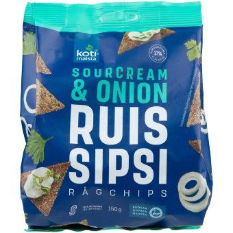 Ржаные чипсы Kotimaista Ruis Sipsi со вкусом сметаны и лука 150 гр Ржаные чипсы Kotimaista Ruis Sipsi со вкусом сметаны и лука 150 гр