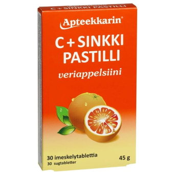 Пастилки с цинком для иммунитета Apteekkarin C+Zn (грейпфрут) 30 штук Пастилки с цинком для иммунитета Apteekkarin C+Zn (грейпфрут) 30 штук