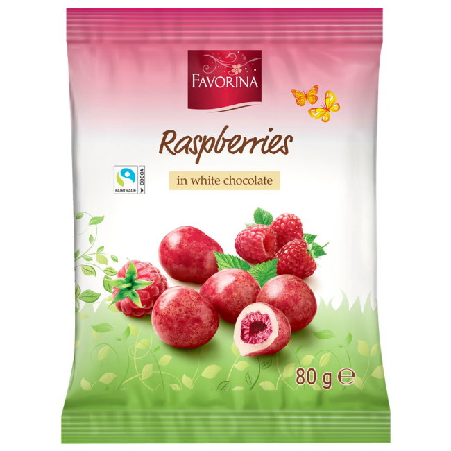 Малина в белом шоколаде Favorina нежное ягодное драже 80 гр