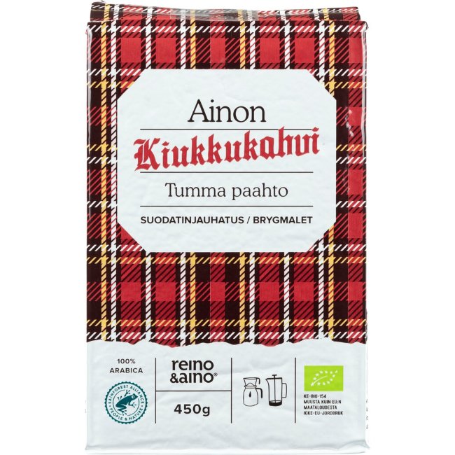 Темный молотый фильтрованный кофе Reino&Aino Ainon Kiukkukahvi 450 гр органический RFA