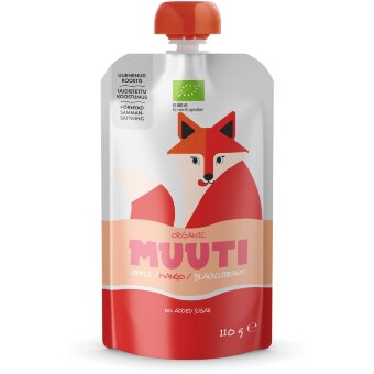 Пюре MUUTI органическое из яблока, манго и черной смородины KETTU 110 гр