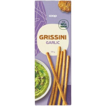 Хлебные палочки grissini с чесноком Coop 125 гр Хлебные палочки grissini с чесноком Coop 125 гр