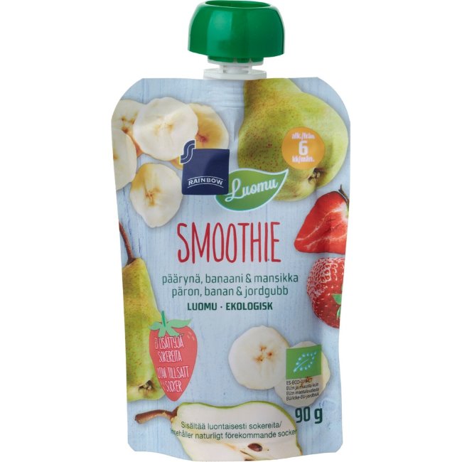 Смузи из груш, бананов и клубники Rainbow органический 90 гр с 6 мес Смузи из груш, бананов и клубники Rainbow органический 90 гр с 6 мес