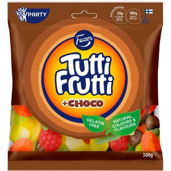 Жевательные конфеты с шоколадом Fazer Tutti Frutti +Choco 300 гр Жевательные конфеты с шоколадом Fazer Tutti Frutti +Choco 300 гр