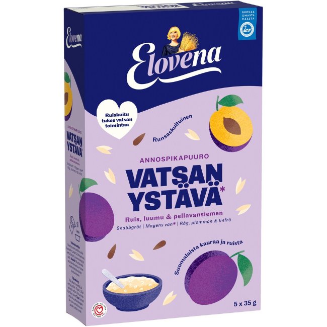 Порционный каша Elovena дружественный к желудку ржаной сливы и льняного семени 175 гр