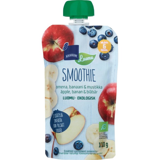 Органическое смузи Rainbow с яблоком, бананом и черникой 110 гр 6 мес Органическое смузи Rainbow с яблоком, бананом и черникой 110 гр 6 мес