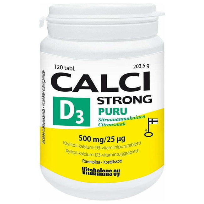 Витамины с кальцием Calci Strong PURU 500 мг + D3-vitamiini 25 мкг 120 жевательных таблеток Vitabalans