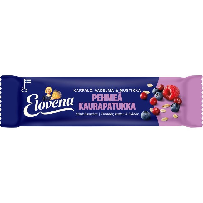 Мягкий овсяный батончик Elovena с клюквой, малиной и черникой 30 гр 