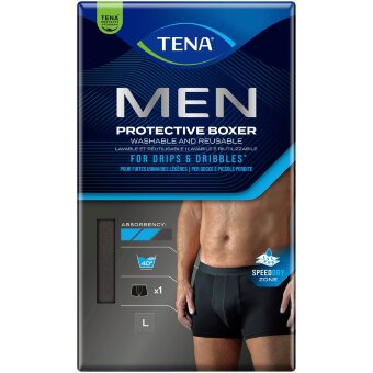 Мужские стираемые впитывающие трусы-боксеры TENA MEN черные L Мужские стираемые впитывающие трусы-боксеры TENA MEN черные L