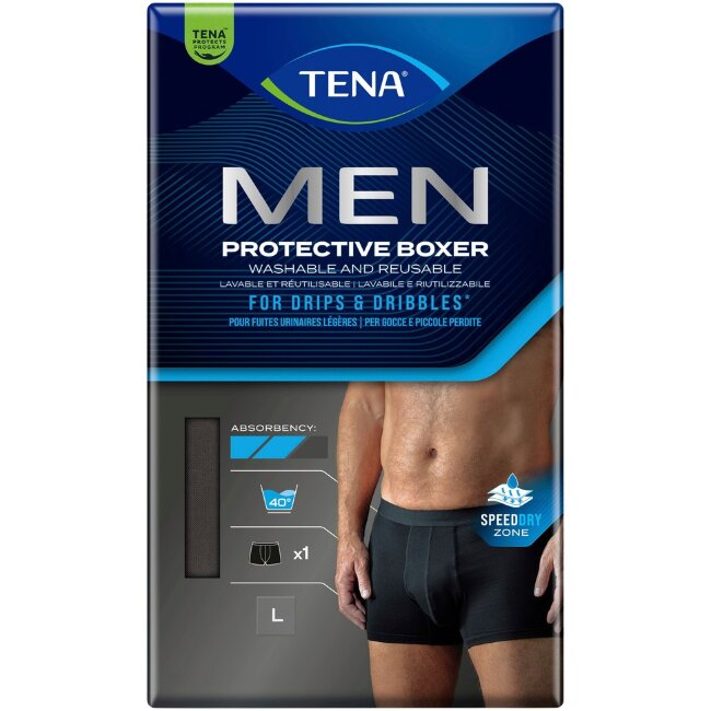 Мужские стираемые впитывающие трусы-боксеры TENA MEN черные L