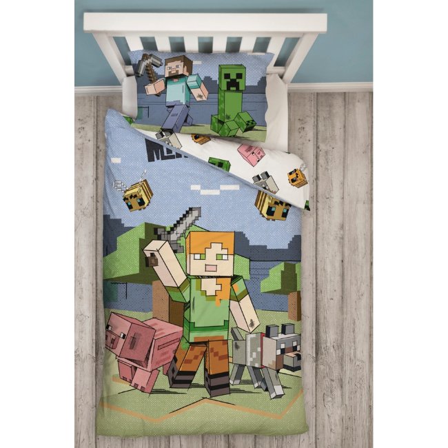 Детское постельное белье Minecraft (одеяло 150x210 + наволочка 50x60 см), многоцветное