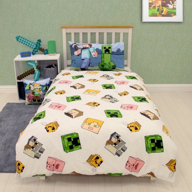 Детское постельное белье Minecraft (одеяло 150x210 + наволочка 50x60 см), многоцветное