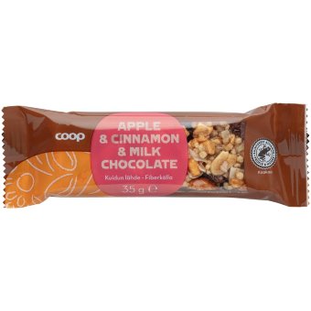 Орехово-фруктовый батончик Coop с яблоком, корицей и молочным шоколадом 35 гр Орехово-фруктовый батончик Coop с яблоком, корицей и молочным шоколадом 35 гр