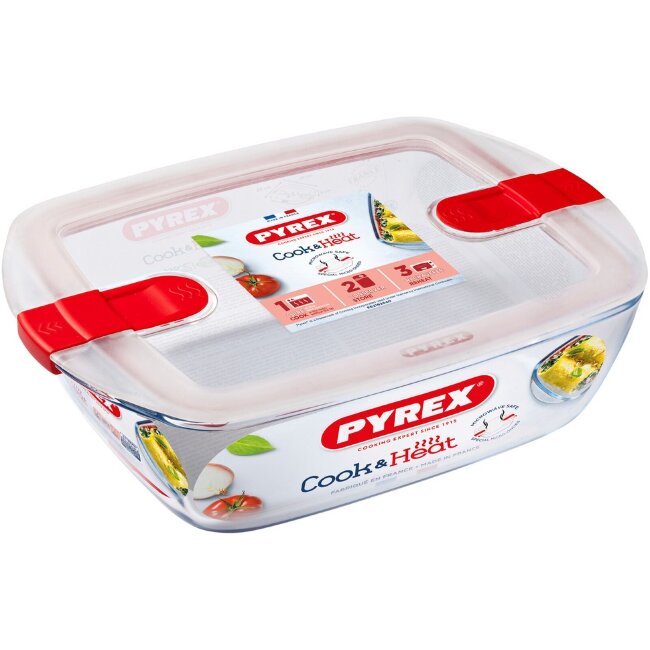 Стеклянная форма для выпечки Pyrex с крышкой Cook and Heat 2,5 л, пригодная для микроволновой печи Стеклянная форма для выпечки Pyrex с крышкой Cook and Heat 2,5 л, пригодная для микроволновой печи