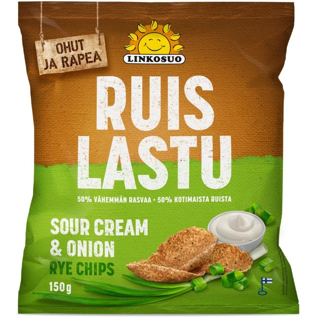 Ржаные чипсы со вкусом лука и сметаны Linkosuo 150 гр