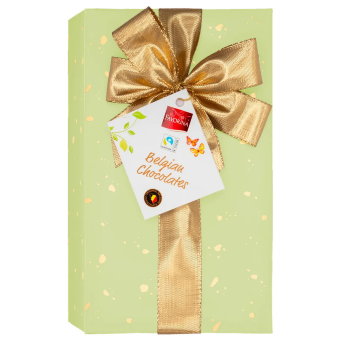 Подарочный набор бельгийского шоколада Favorina - Салатовый неон с золотым бантом 250 гр Подарочный набор бельгийского шоколада Favorina - Салатовый неон с золотым бантом 250 гр