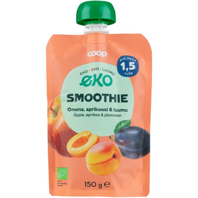 Органическое пюре-смузи Coop Eko с яблоком, абрикосом и сливой 150 гр 1,5 года Органическое пюре-смузи Coop Eko с яблоком, абрикосом и сливой 150 гр 1,5 года
