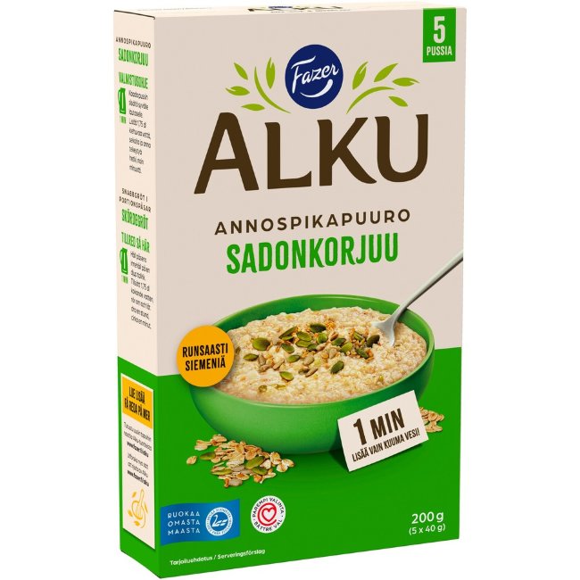Порционный быстрый овсяный гарнир Fazer Alku Sadonkorjuu (уп 5 шт) 200 гр Порционный быстрый овсяный гарнир Fazer Alku Sadonkorjuu (уп 5 шт) 200 гр
