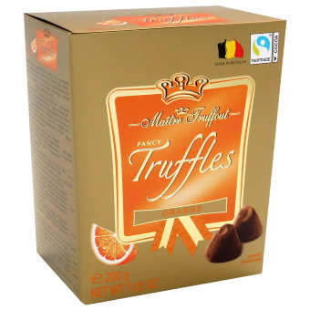 Шоколадные конфеты "Трюфель с какао" со вкусом апельсина Maitre Truffout 200 гр