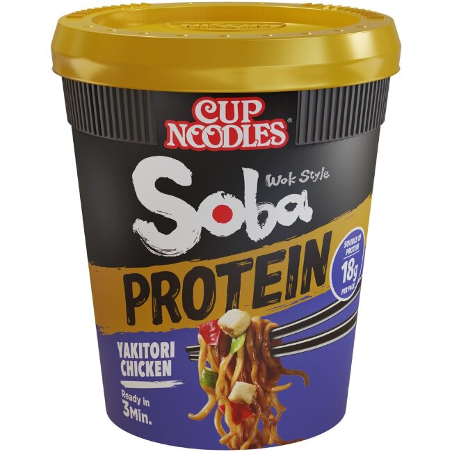 Пикантная лапша быстрого приготовления Nissin Soba Cup Protein Yakitori с курицей 90 гр Пикантная лапша быстрого приготовления Nissin Soba Cup Protein Yakitori с курицей 90 гр
